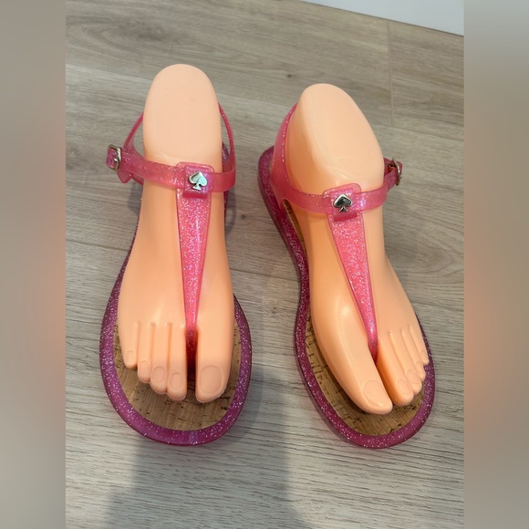 Kate spade yari jelly pink shimmer rubber cork t strap sandals Size 7 - Picture 2 of 7